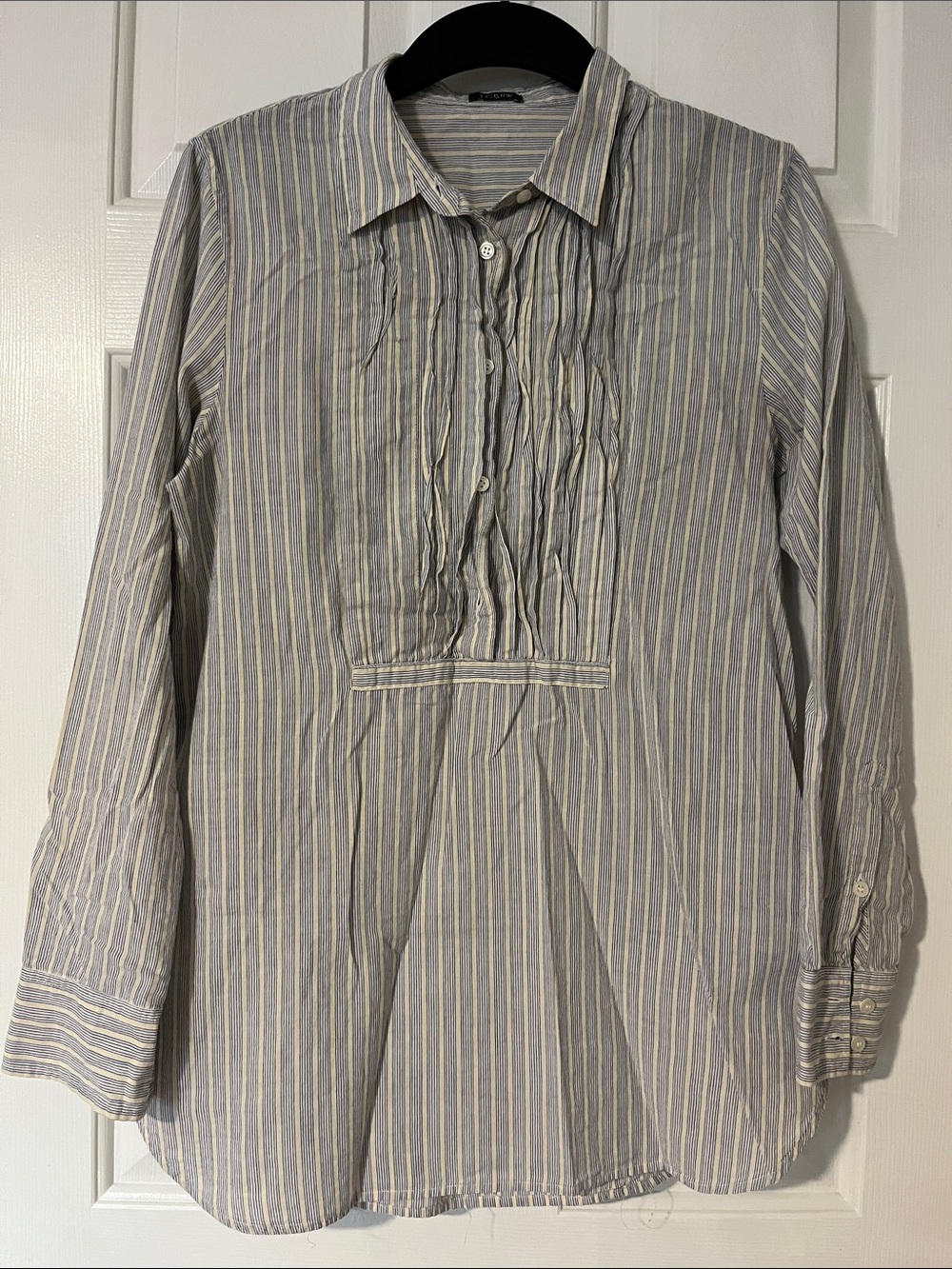 J.Crew Vintage Striped Button Front Blouse Long Sleeve Pintuck Collared Top M